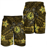 Hawaii Mix Polynesian Turtle Plumeria Men's Shorts - AH - Nick Style - Yellow - Polynesian Pride