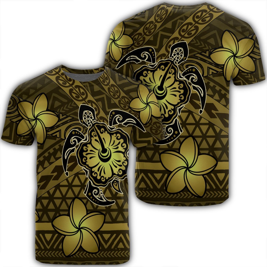 Hawaii Mix Polynesian Turtle Plumeria T Shirt Nick Style Yellow Unisex Black - Polynesian Pride