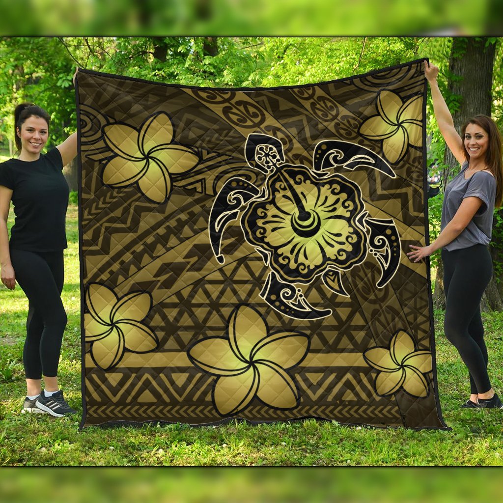 Hawaii Mix Polynesian Turtle Plumeria Premium Quilts - AH - Nick Style - Yellow Black - Polynesian Pride