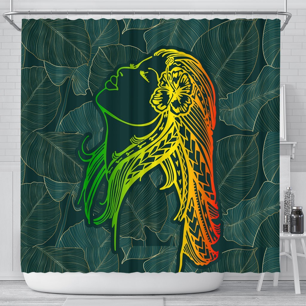 Hawaii Monstera Kalo Hula Girl Kanaka Maoli Shower Curtain - AH 177 x 172 (cm) Black - Polynesian Pride