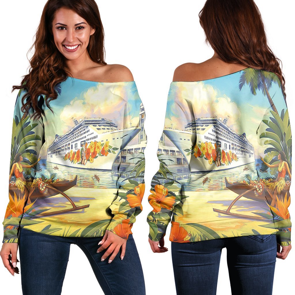 Hawaii Mordern Women's Off Shoulder Sweater - AH Black - Polynesian Pride