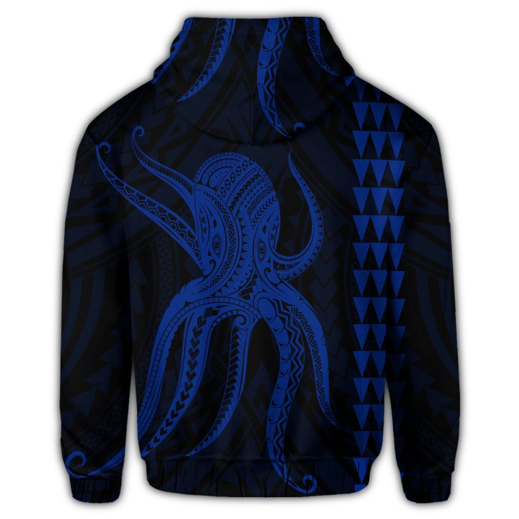 Hawaii Octopus KaKau Polynesian Zip Hoodie Blue - Polynesian Pride