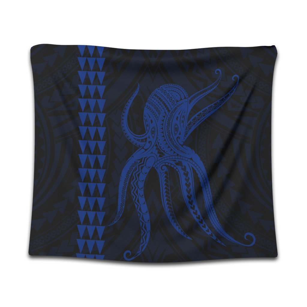 Hawaii Octopus KaKau Polynesian Tapestry - Blue - AH Wall Tapestry Black - Polynesian Pride