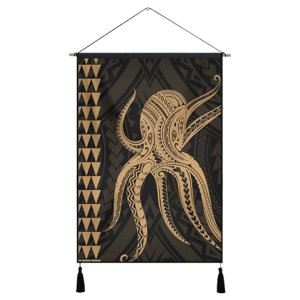 Hawaii Octopus KaKau Polynesian Hanging Poster - Gold - AH Hanging Poster Cotton And Linen - Polynesian Pride