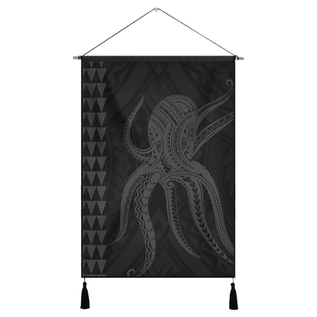Hawaii Octopus KaKau Polynesian Hanging Poster - Gray - AH Hanging Poster Cotton And Linen - Polynesian Pride