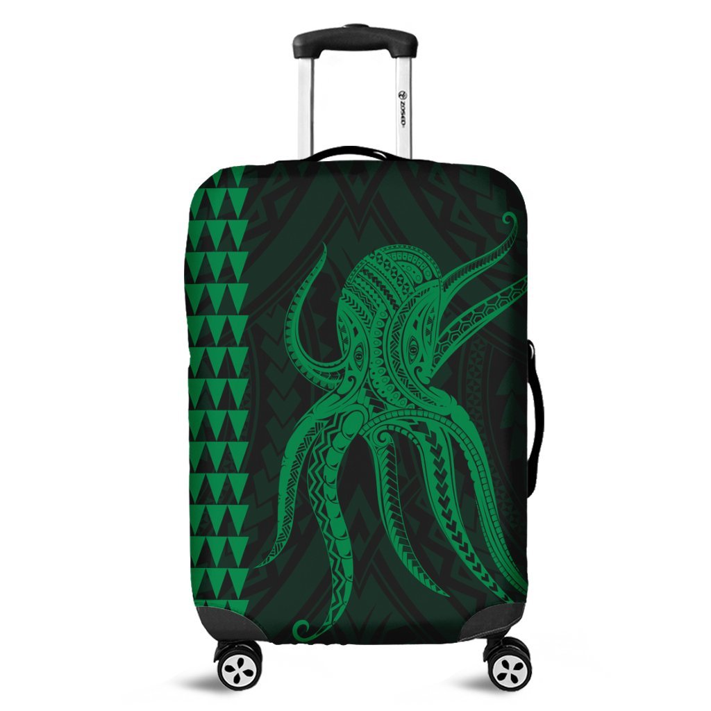 Hawaii Octopus KaKau Polynesian Luggage Covers - Green - AH Black - Polynesian Pride