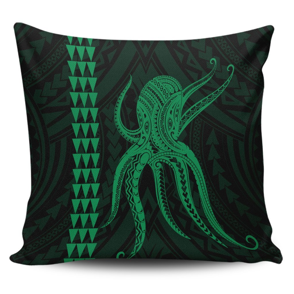 Hawaii Octopus KaKau Polynesian Pillow Covers - Green - AH Pillow Covers Black - Polynesian Pride