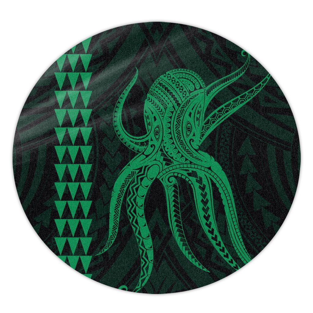 Hawaii Octopus KaKau Polynesian Round Carpet - Green - AH Round Carpet Luxurious Plush - Polynesian Pride