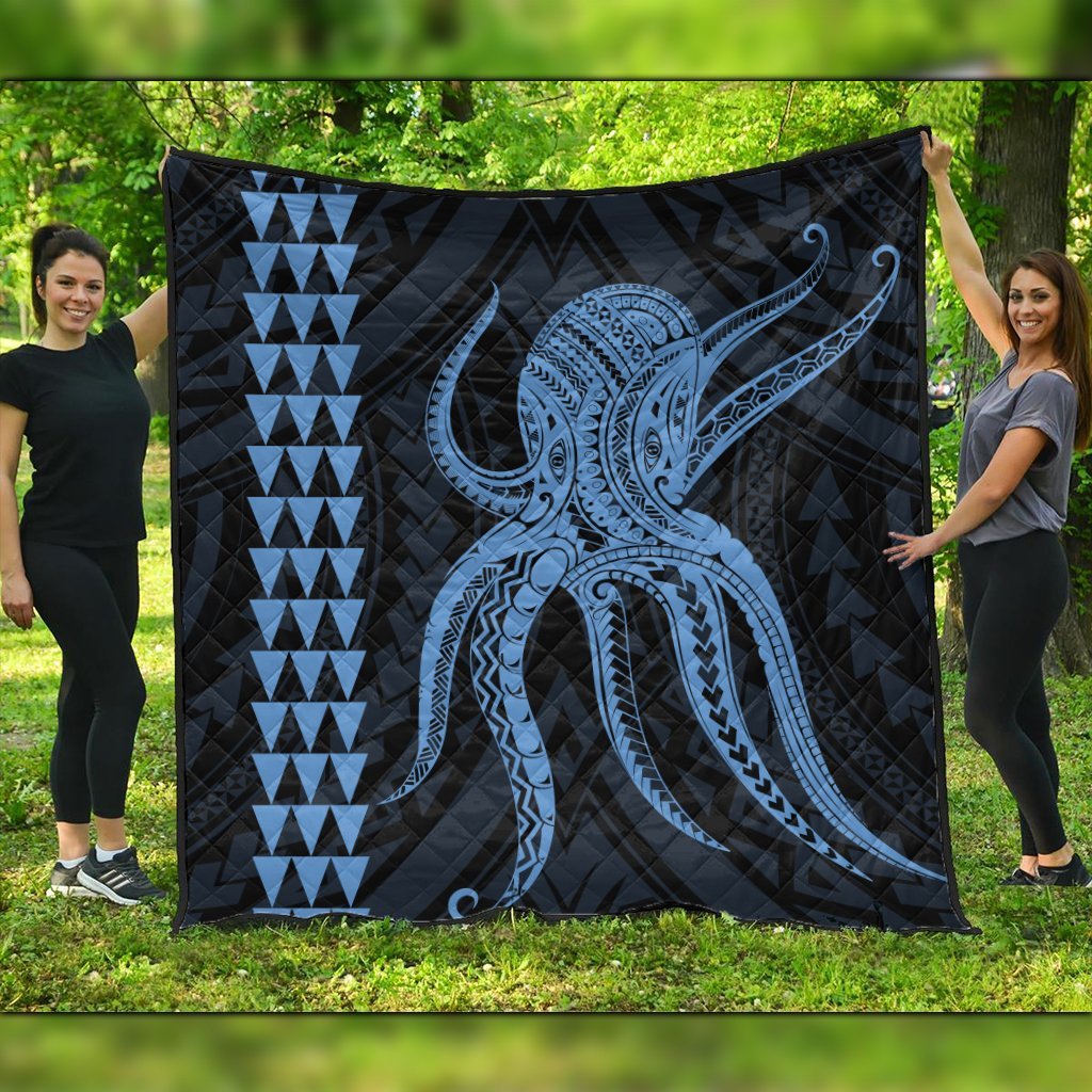 Hawaii Octopus KaKau Polynesian Premium Quilts - Pastel - AH Black - Polynesian Pride