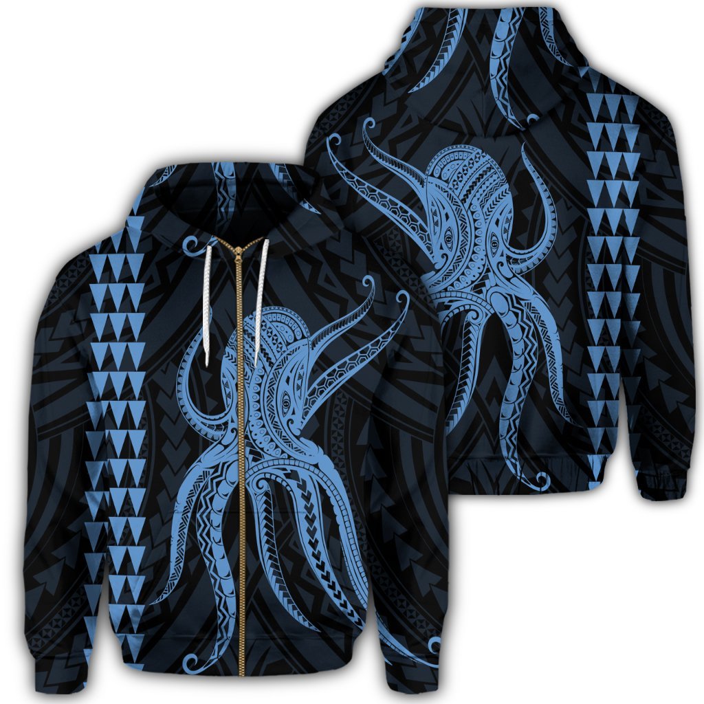 Hawaii Octopus KaKau Polynesian Zip Hoodie Pastel Unisex Art - Polynesian Pride