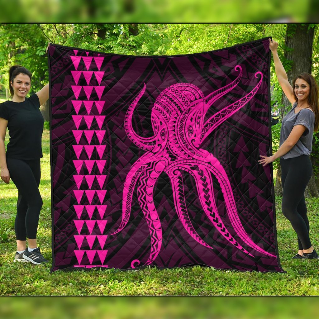 Hawaii Octopus KaKau Polynesian Premium Quilts - Pink - AH Black - Polynesian Pride