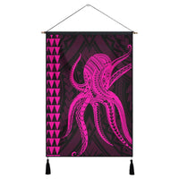 Hawaii Octopus KaKau Polynesian Hanging Poster - Pink - AH Hanging Poster Cotton And Linen - Polynesian Pride