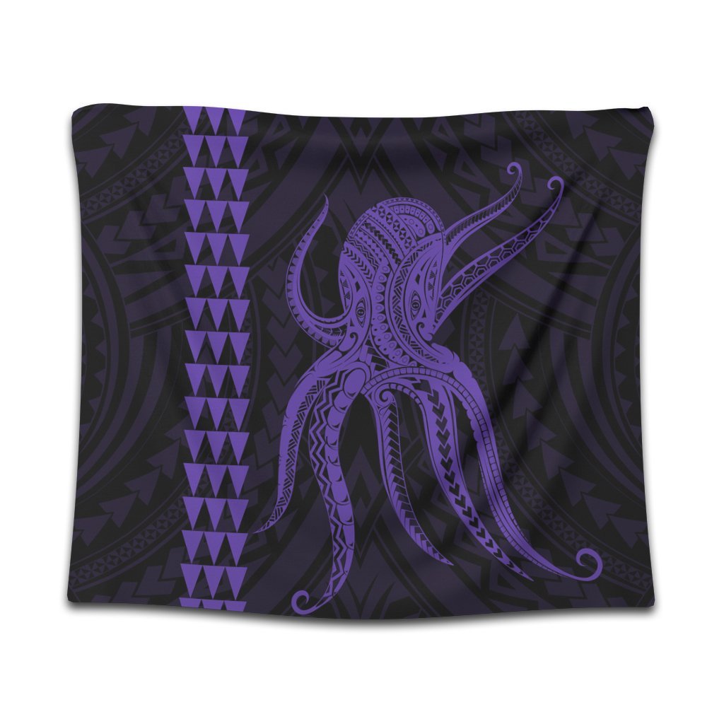 Hawaii Octopus KaKau Polynesian Tapestry - Purple - AH Wall Tapestry Black - Polynesian Pride