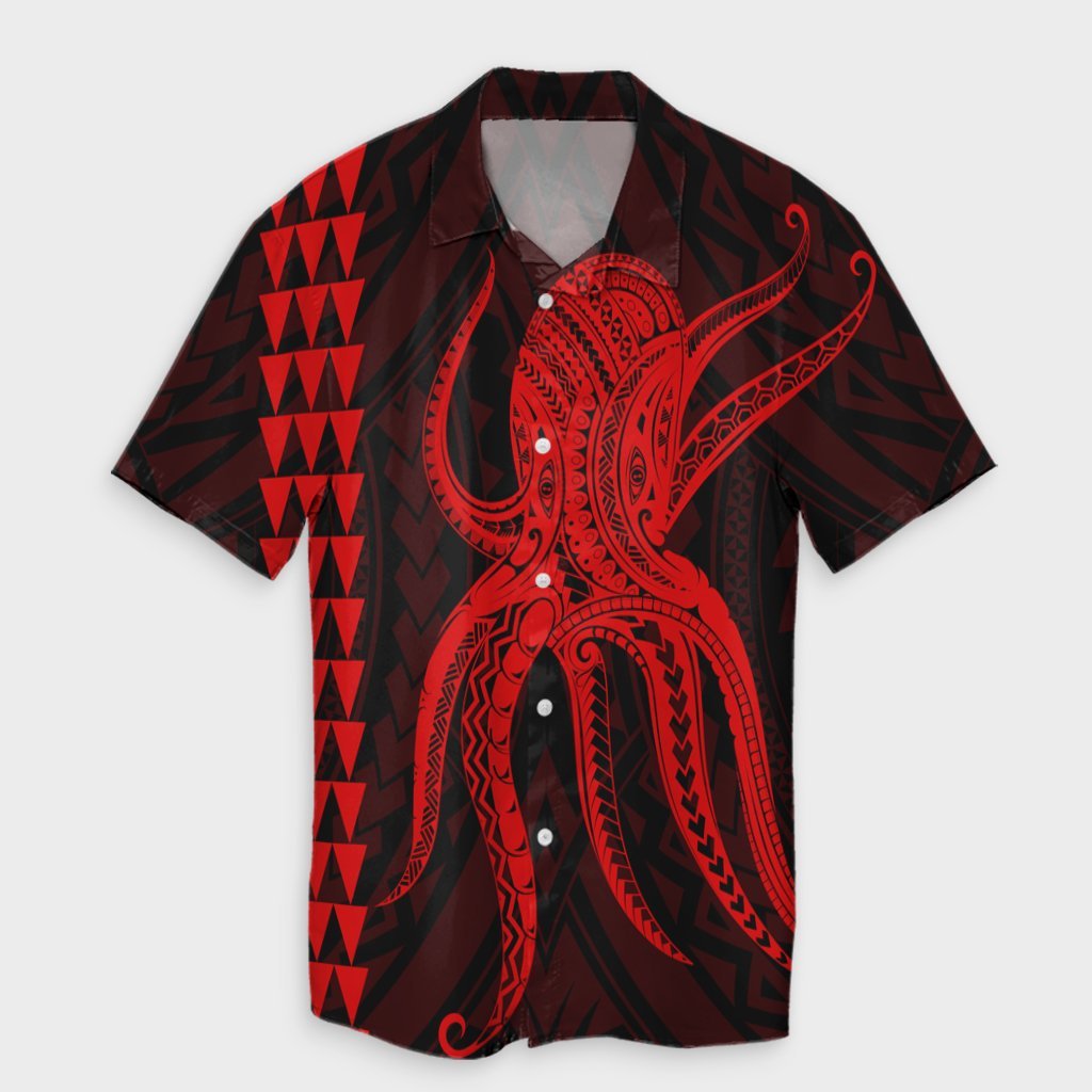 Hawaii Octopus KaKau Polynesian Hawaiian Shirt - Red - AH Unisex Black - Polynesian Pride