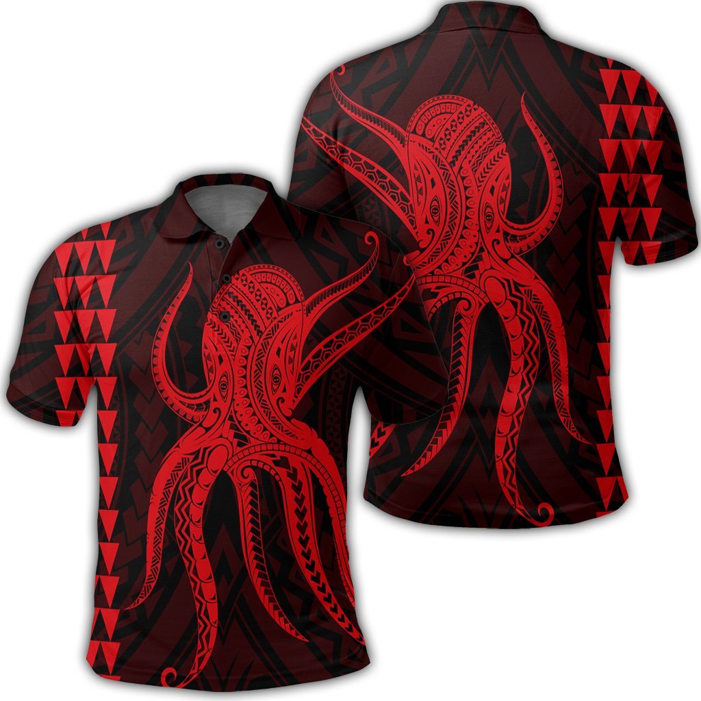 Hawaii Octopus KaKau Polynesian Polo Shirt Red Unisex Black - Polynesian Pride