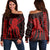 Hawaii Octopus KaKau Polynesian Women's Off Shoulder Sweater - Red - AH Black - Polynesian Pride