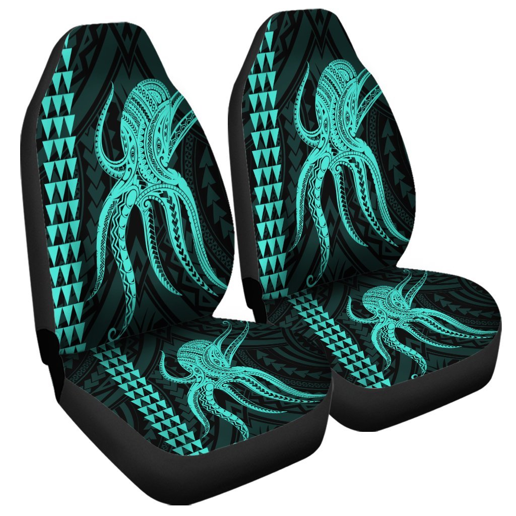 Hawaii Octopus KaKau Polynesian Car Seat Covers - Turquoise - AH Universal Fit Black - Polynesian Pride