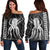 Hawaii Octopus KaKau Polynesian Women's Off Shoulder Sweater - White - AH Black - Polynesian Pride