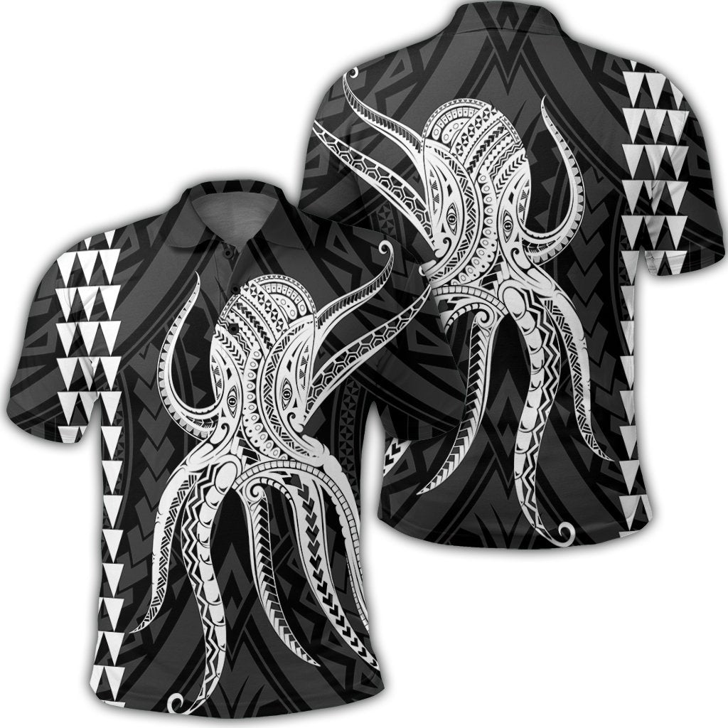 Hawaii Octopus KaKau Polynesian Polo Shirt White Unisex Black - Polynesian Pride