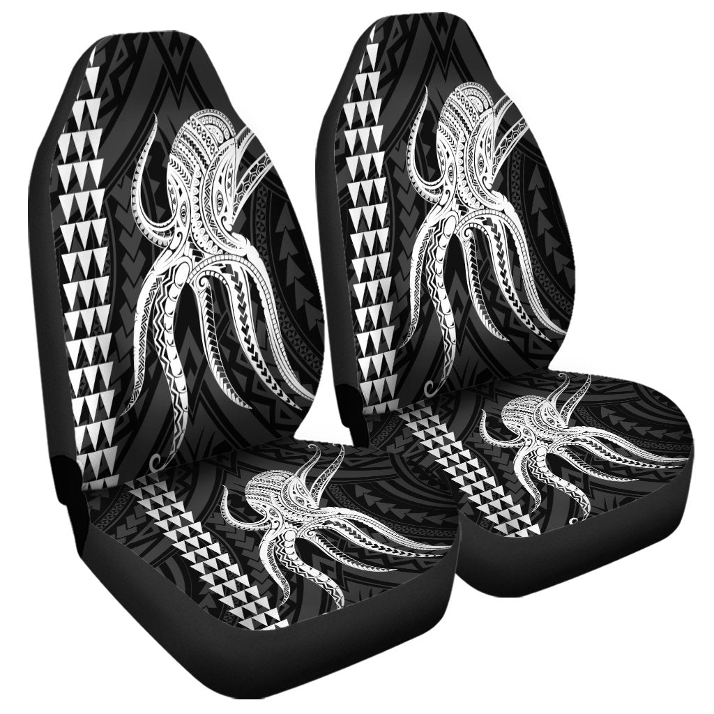 Hawaii Octopus KaKau Polynesian Car Seat Covers - White - AH Universal Fit Black - Polynesian Pride