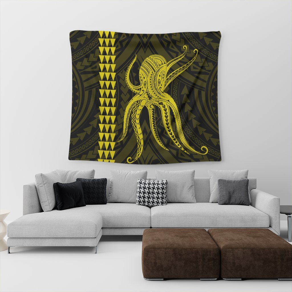 Hawaii Octopus KaKau Polynesian Tapestry - Yellow - AH - Polynesian Pride