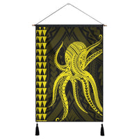 Hawaii Octopus KaKau Polynesian Hanging Poster - Yellow - AH Hanging Poster Cotton And Linen - Polynesian Pride