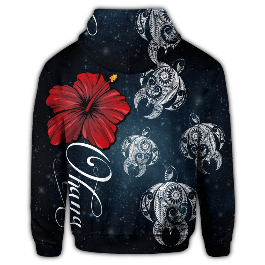 Hawaiian Ohana Turtle Hibiscus Galaxy Hoodie - Polynesian Pride