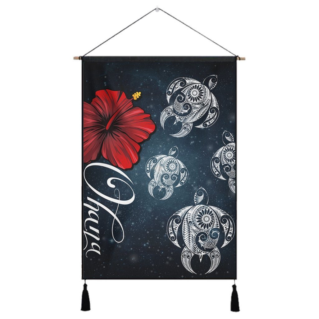 Hawaii Ohana Turtle Hibiscus Galaxy Hanging Poster - AH Hanging Poster Cotton And Linen - Polynesian Pride