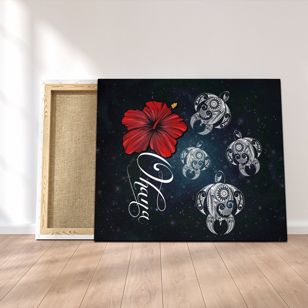 Hawaii Ohana Turtle Hibiscus Galaxy Canvas - AH Canvas Poly-cotton - Polynesian Pride