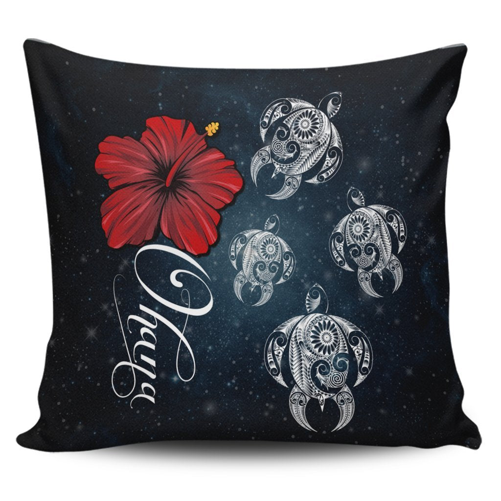 Hawaii Ohana Turtle Hibiscus Galaxy Pillow Covers - AH Pillow Covers Black - Polynesian Pride