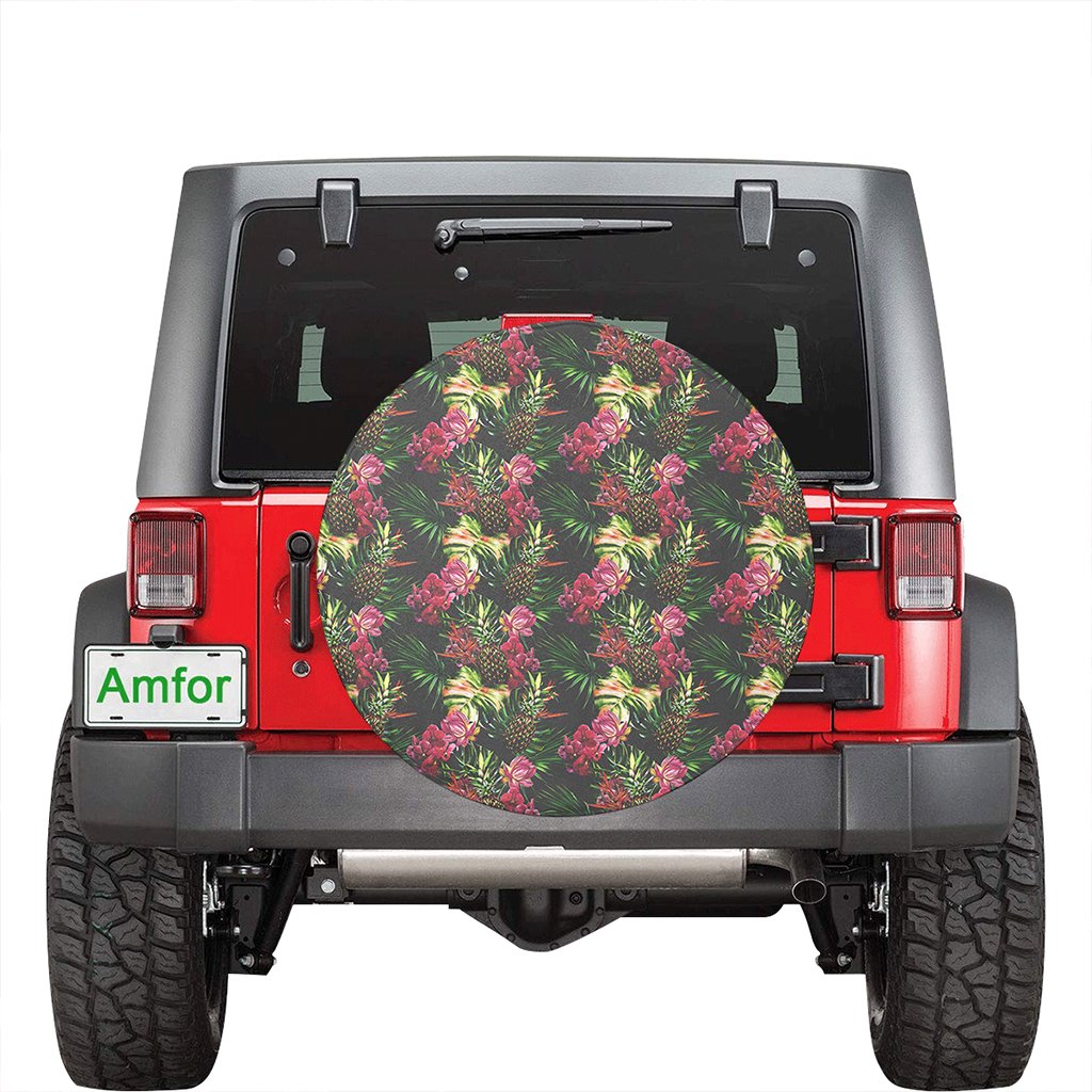 Hawaii Palm Leaves Pineapples Jungle Leaf Hawaii Spare Tire Cover - Polynesian Pride