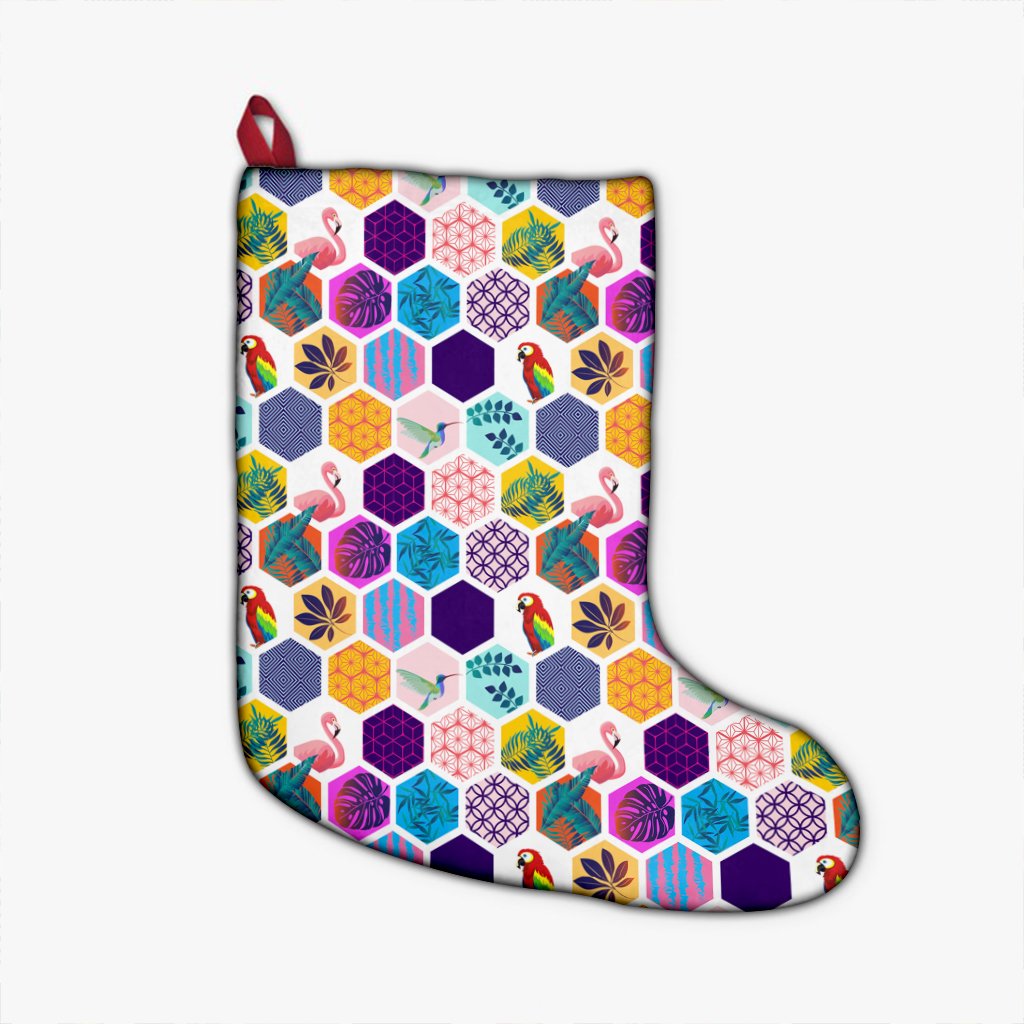 Hawaii Parrot Toucans Hummingbird Flamingo tropical Leaves Christmas Stocking - Polynesian Pride