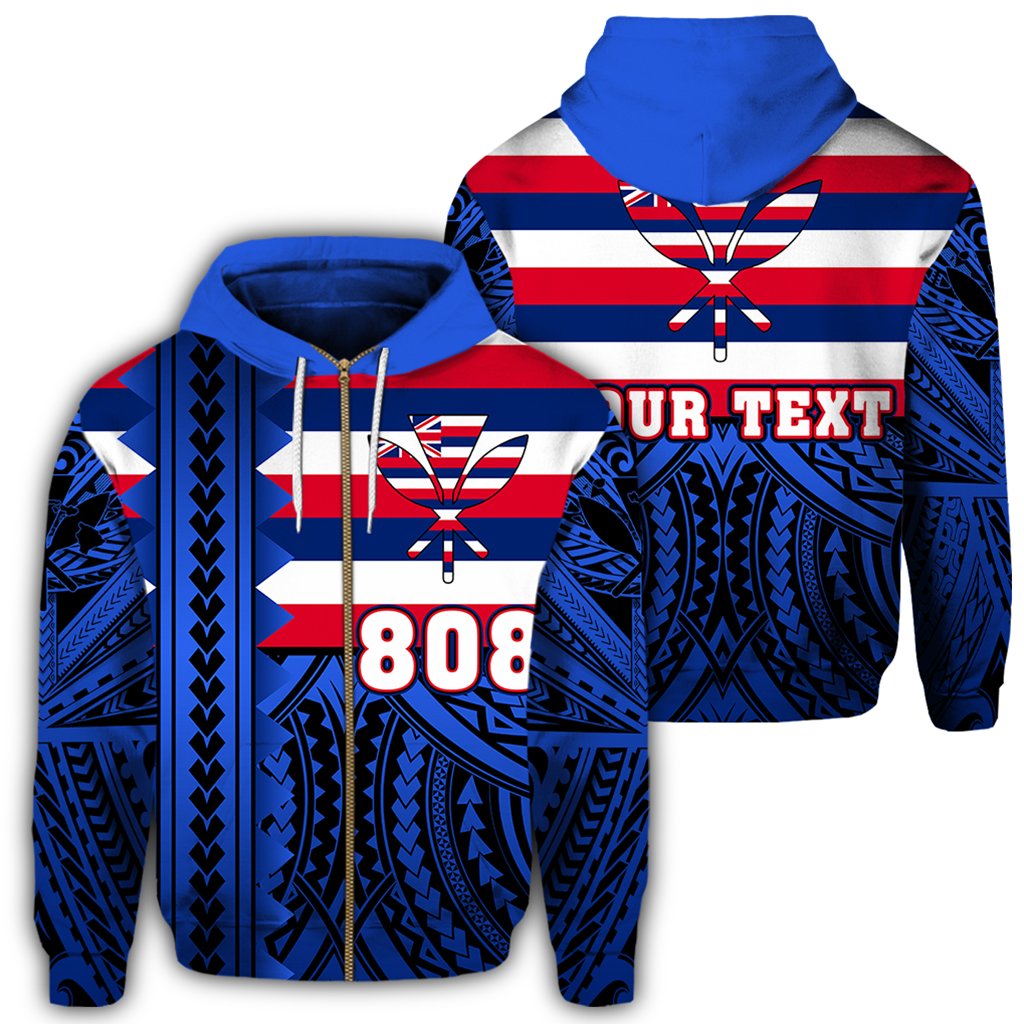 Custom Hawaii Hoodiean Flag Zipper Hoodie Speaka Style Unisex Blue - Polynesian Pride