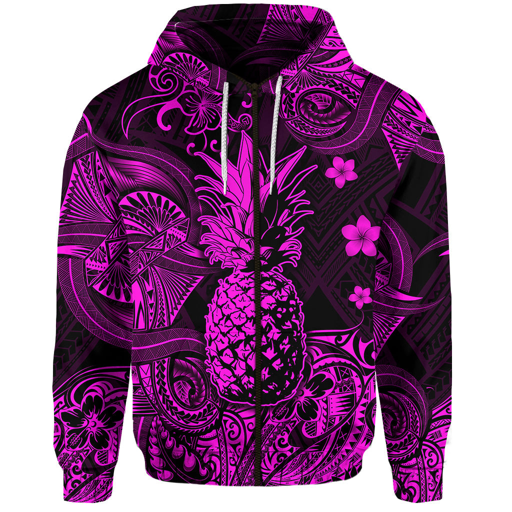 Custom Hawaii Pineapple Polynesian Zip Hoodie Unique Style Pink LT8 - Polynesian Pride