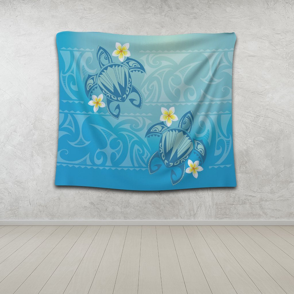 Hawaii Plumeria Deep Blue Turtle Tapestry - AH - Polynesian Pride