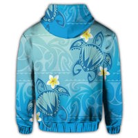 Hawaiian Plumeria Deep Blue Turtle Hoodie - Polynesian Pride