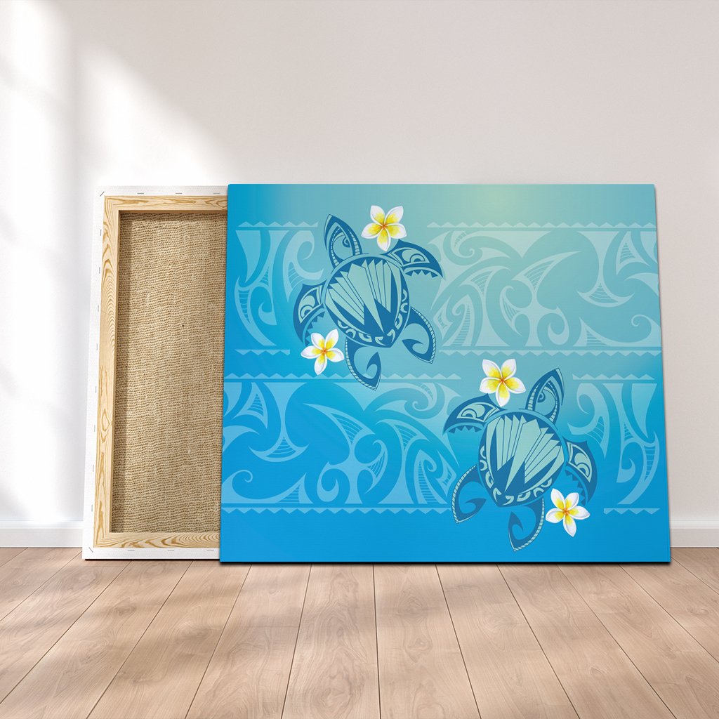 Hawaii Plumeria Deep Blue Turtle Canvas - AH Canvas Poly-cotton - Polynesian Pride