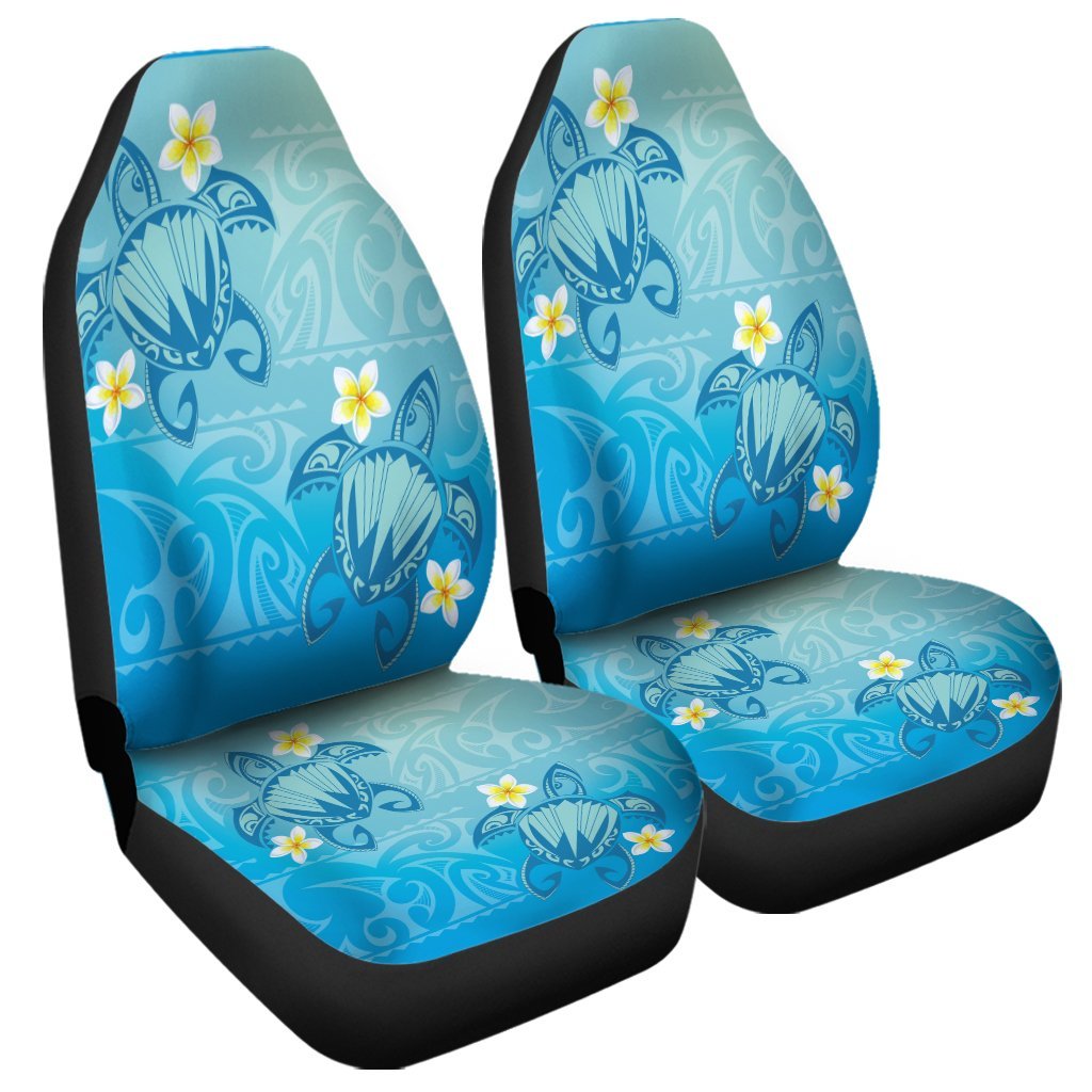 Hawaii Plumeria Deep Blue Turtle Car Seat Covers - AH Universal Fit Black - Polynesian Pride