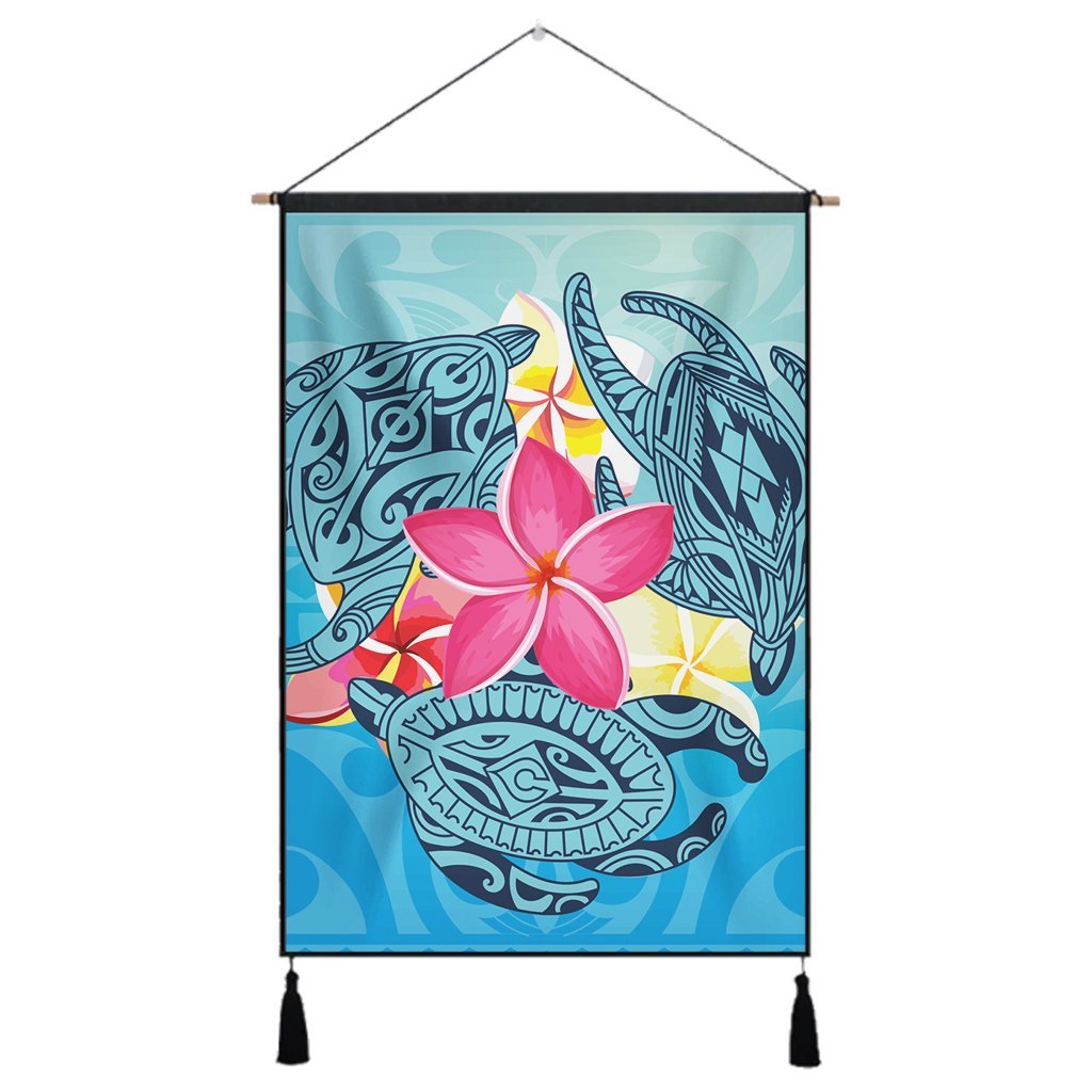 Hawaii Plumeria Deep Sea Circle Turtle Hanging Poster - AH Hanging Poster Cotton And Linen - Polynesian Pride