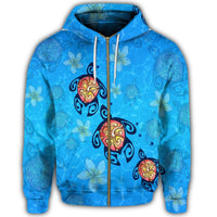 Hawaii Plumeria Turtle In The Ocean Zip Hoodie John Style - Polynesian Pride