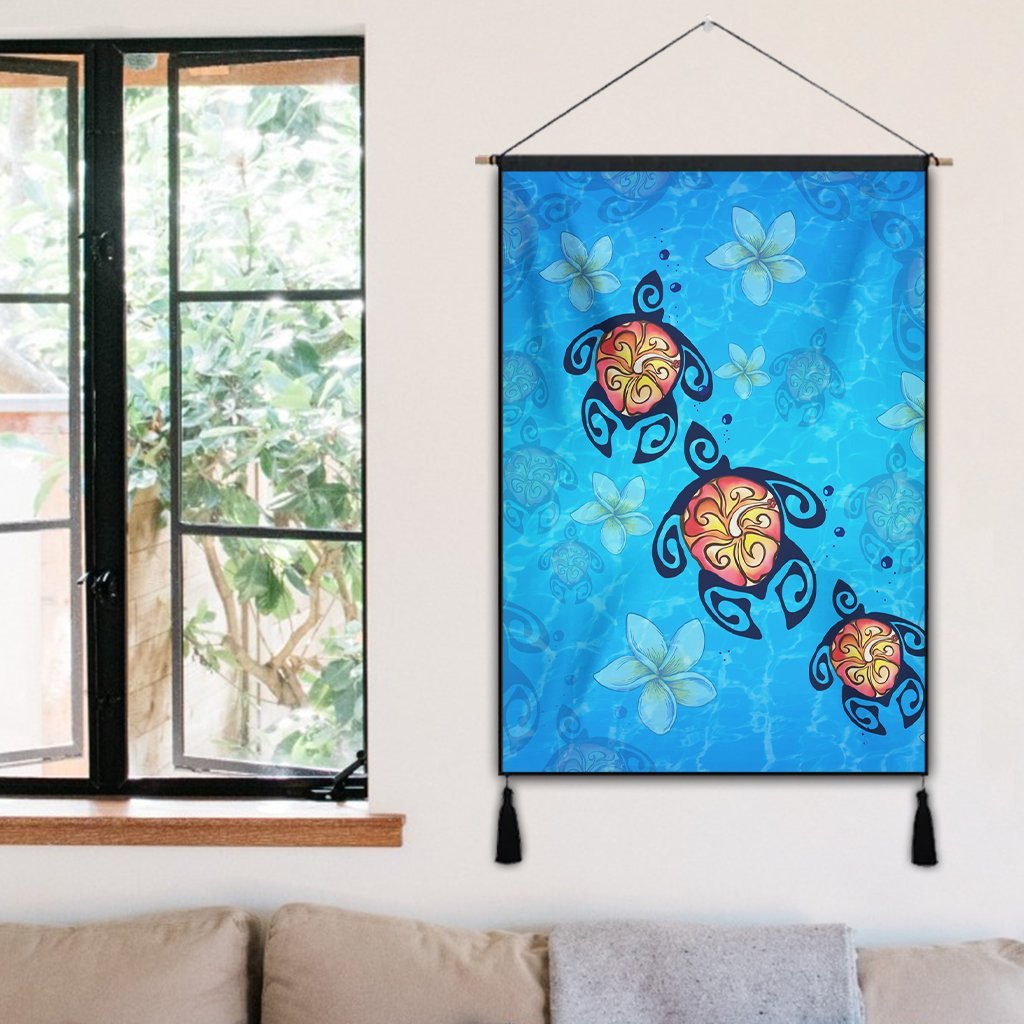 Hawaii Plumeria Turtle In The Ocean Hanging Poster - AH - John Style - Polynesian Pride