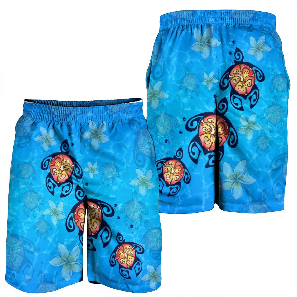 Hawaii Plumeria Turtle In The Ocean Men's Shorts - AH - John Style - Polynesian Pride