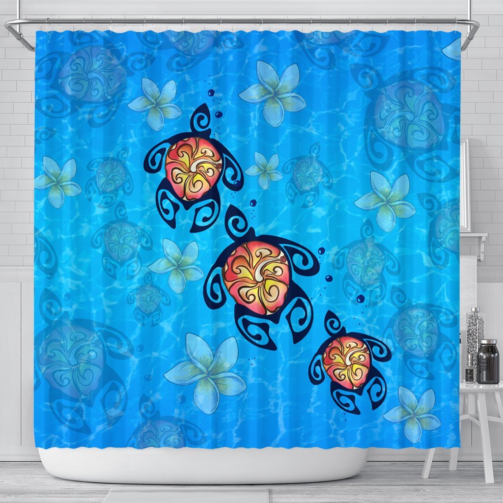 Hawaii Plumeria Turtle In The Ocean Shower Curtain - AH - John Style 177 x 172 (cm) Black - Polynesian Pride