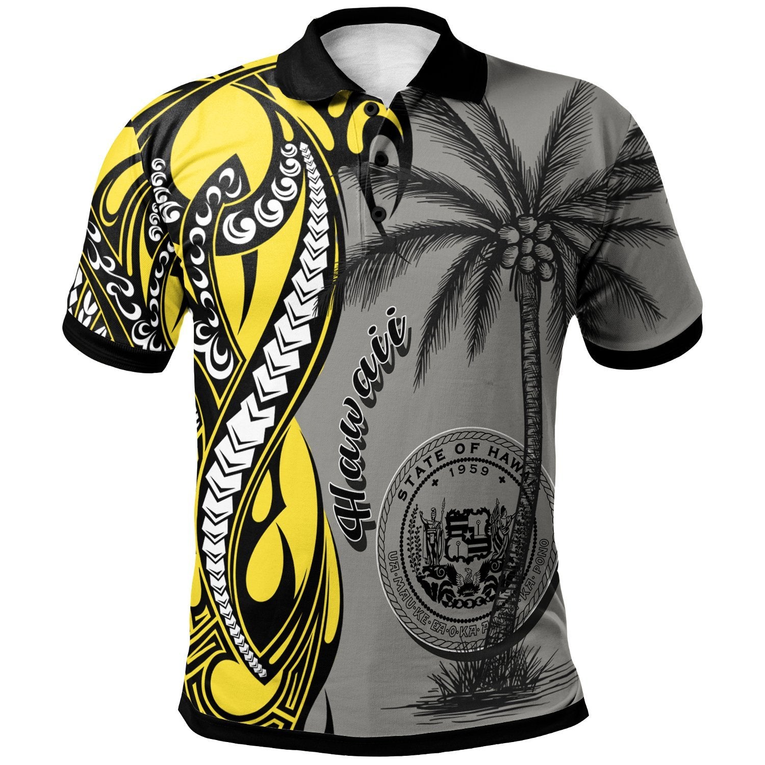 Hawaii Polo Shirt Classical Coconut Tree Unisex Gray - Polynesian Pride