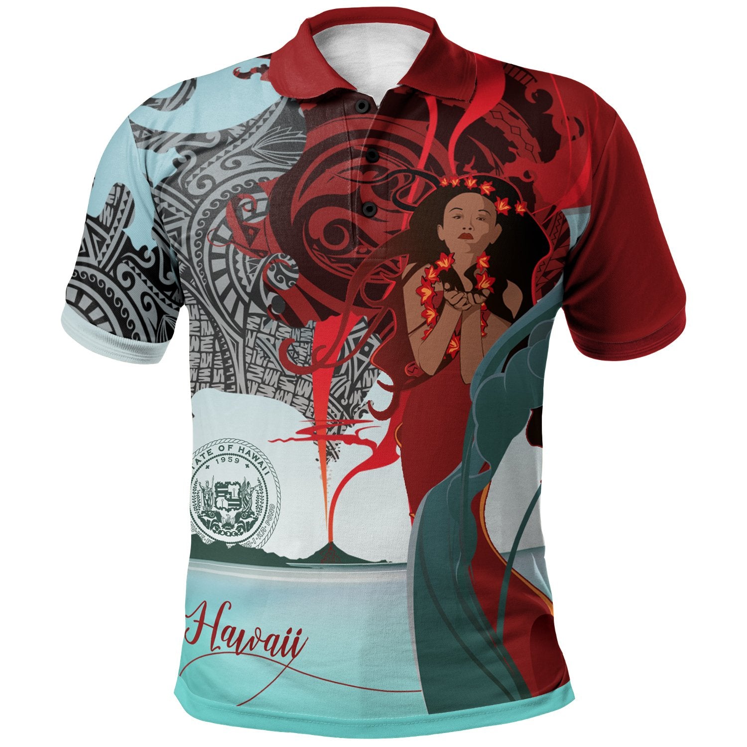 Hawaii Polo Shirt Polynesian Girl Of Volcano Unisex Red - Polynesian Pride