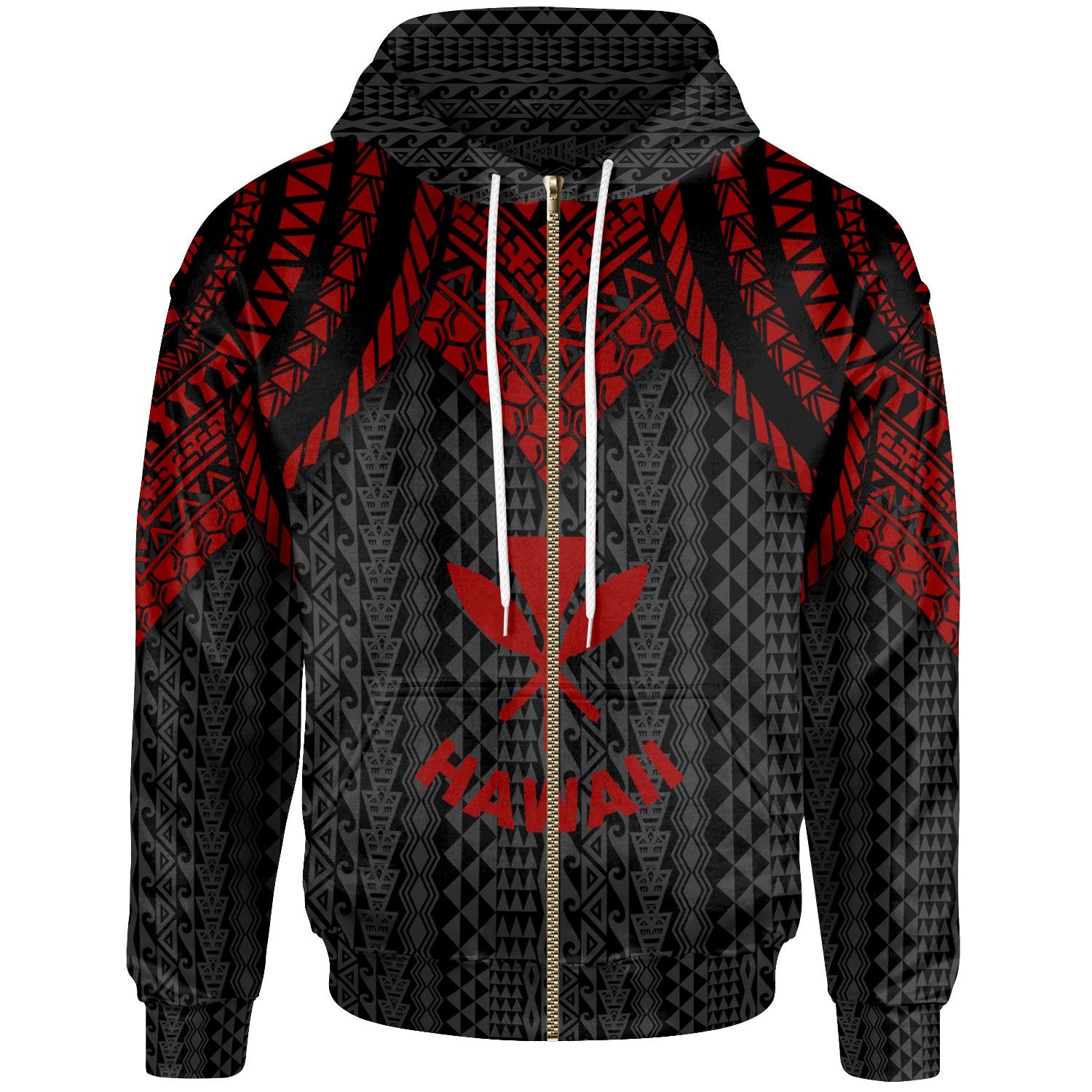 Hawaii Zip up Hoodie Polynesian Armor Style Red Unisex Red - Polynesian Pride