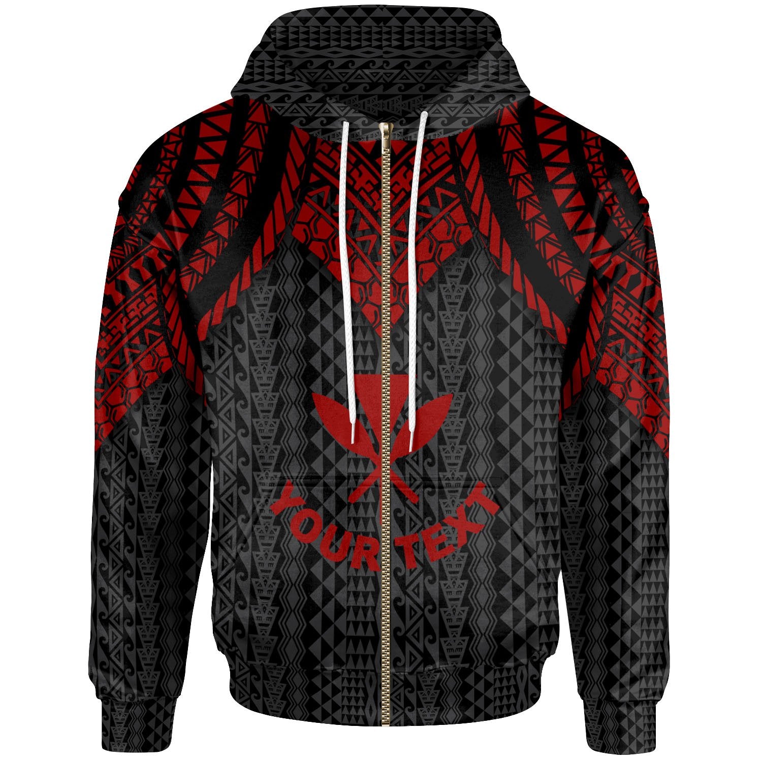 Hawaii Custom Zip up Hoodie Polynesian Armor Style Red Unisex Red - Polynesian Pride