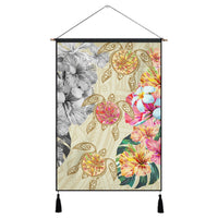 Hawaii Polynesian Flowers Swimming Turtles Hanging Poster - AH Hanging Poster Cotton And Linen - Polynesian Pride