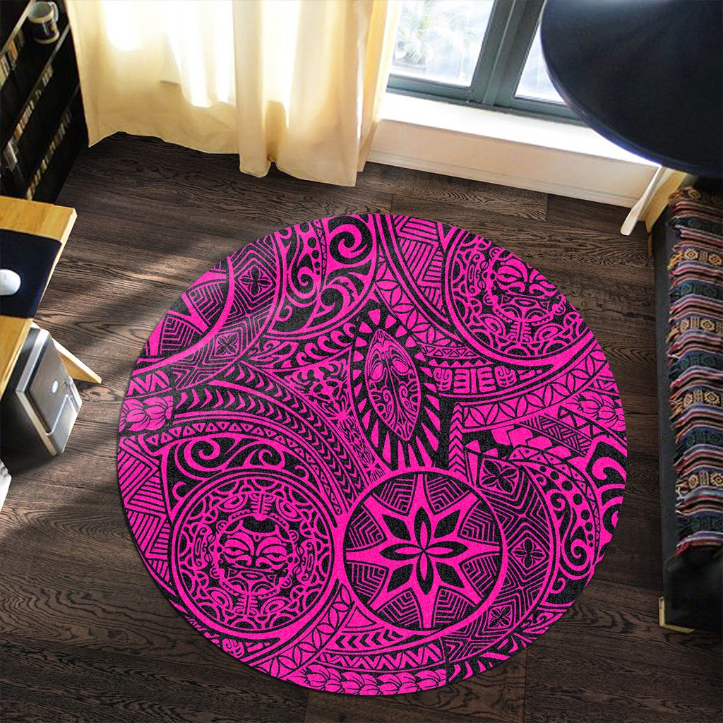 Hawaii Polynesian Hawaiian Style Tribal Tattoo Pink Round Carpet - AH - Polynesian Pride