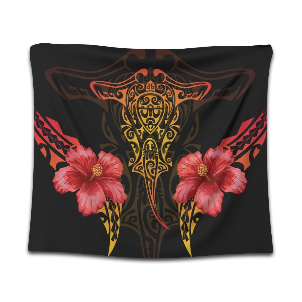 Hawaii Polynesian Hibiscus Animal Tapestry - AH Wall Tapestry Black - Polynesian Pride